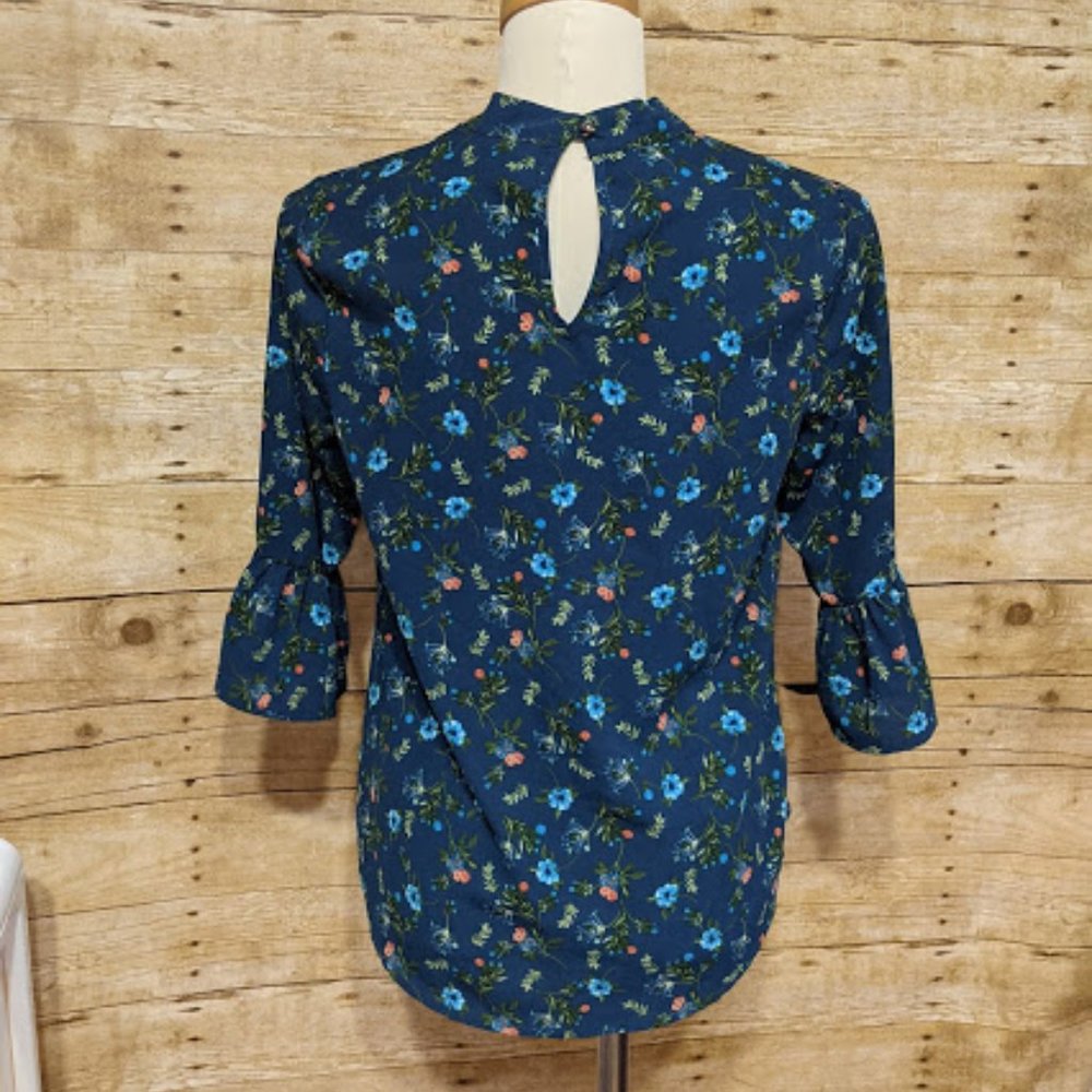Meraki Blue Floral Blouse with Choker Collar - Picture 2 of 7